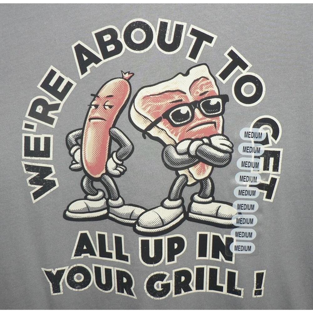 Academy "We're About to‎ Get All Up in Your Grill " Short Sleeve Crew Tee Gray M